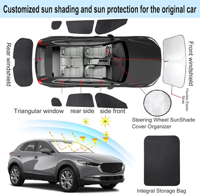 TINGLU Window Shades for Mazda CX-30 2019-2024 2025 Accessories Car Side Full Windows Rear Triangular Windshield Sun Shade Sun UV Rays & Privacy Protection for Camping,Napping,and Relaxing 8PCS - Image 3